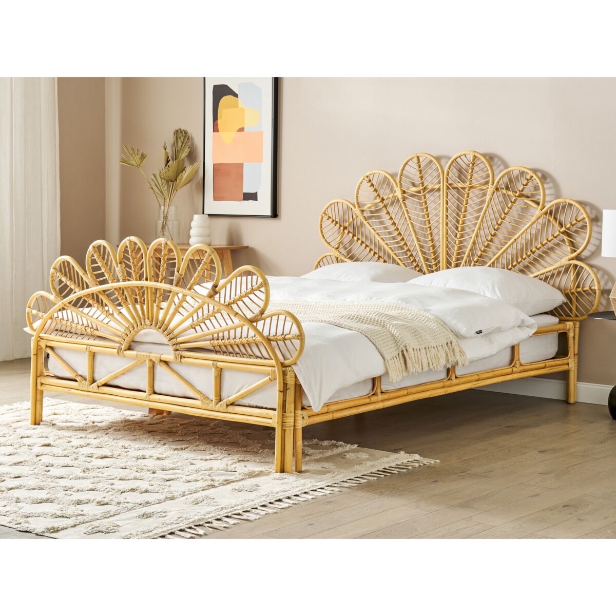 Łóżko Rattan FLORENTINE 160 x 200 cm Jasnobrązowy