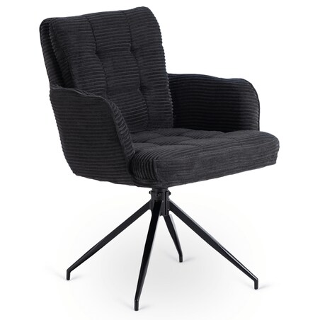 Krzesło Obrotowe Kubełkowe Tapicerowane Do Jadalni Sztruks Czarny AKITA