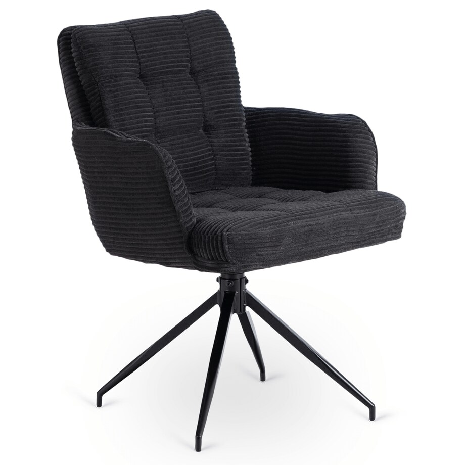 Krzesło Obrotowe Kubełkowe Tapicerowane Do Jadalni Sztruks Czarny AKITA