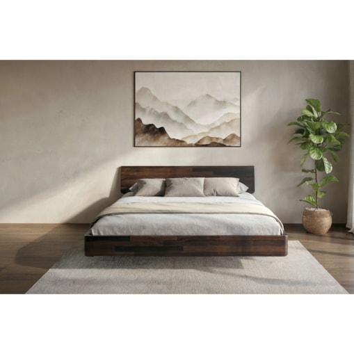 Łóżko lewitujące drewniane bukowe Visby LENA bez szafek / 200x200 cm, kolor palisander