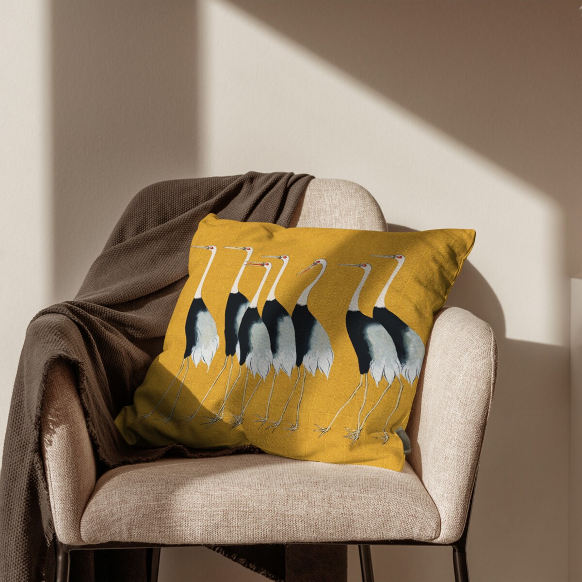 bawełniana poszewka na poduszkę - żurawie 45x45 cm