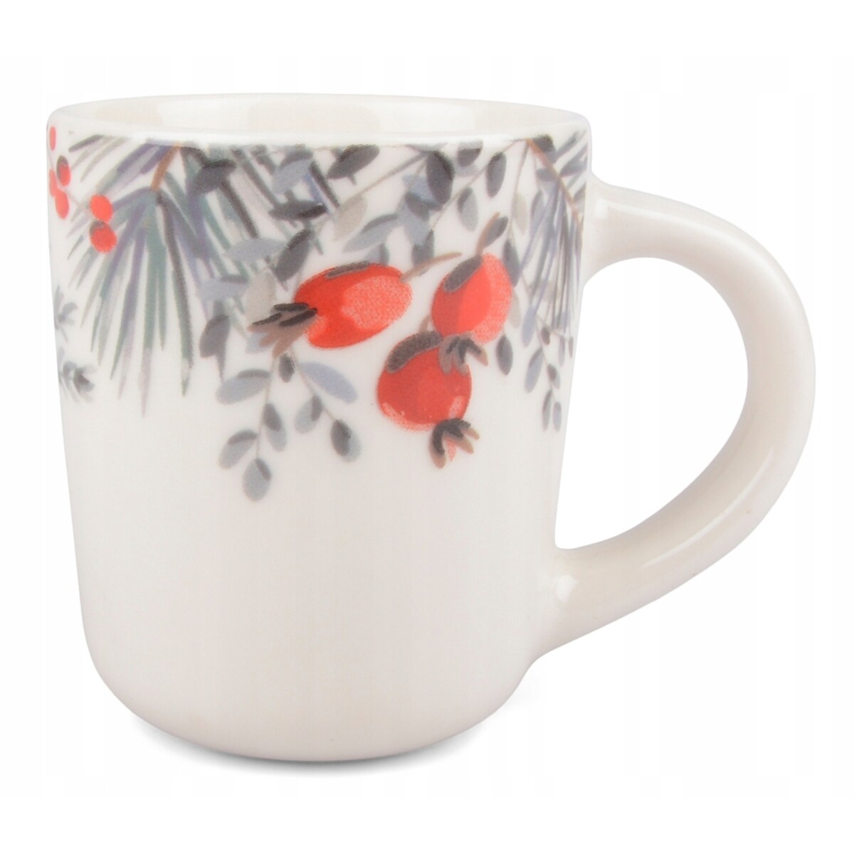 CERAMICZNY KUBEK NA ŚWIĘTA gałązki jarzębina szyszki 60ml