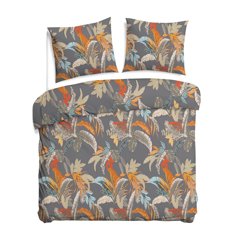 Pościel satyna bawełniana 220x200 Tropenza tropikalne liście na szarym tle, Satynlove