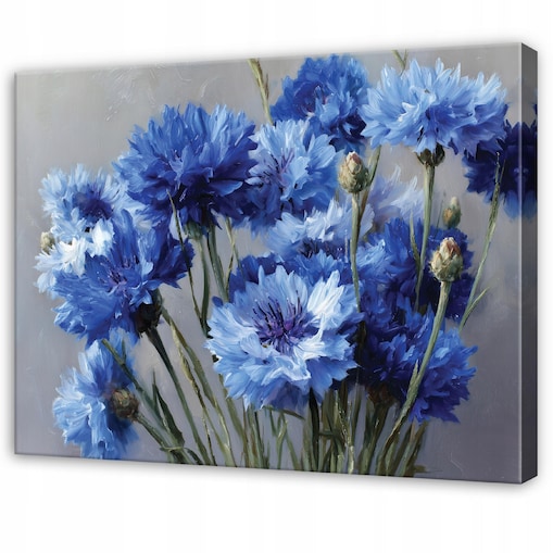Obraz Do Sypialni Salonu Na Płótnie Kwiaty Akwarela Niebieski 100x70