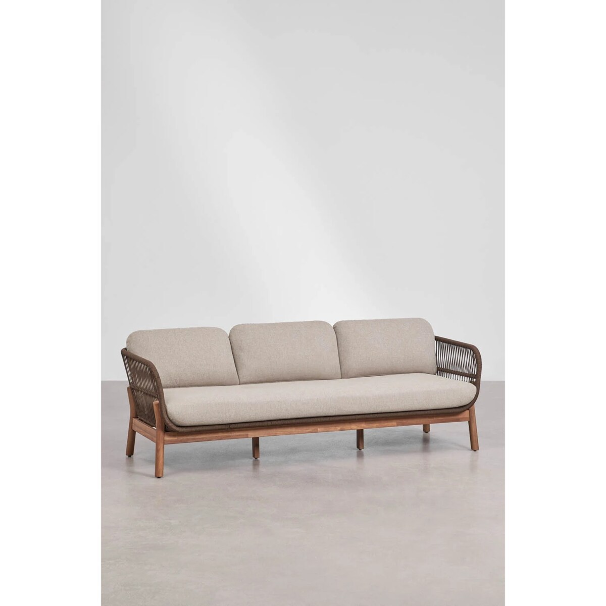 Zestaw ogrodowy: 3-osobowa sofa, 2 fotele, stolik kawowy, akacja i pleciona lina, Karvia