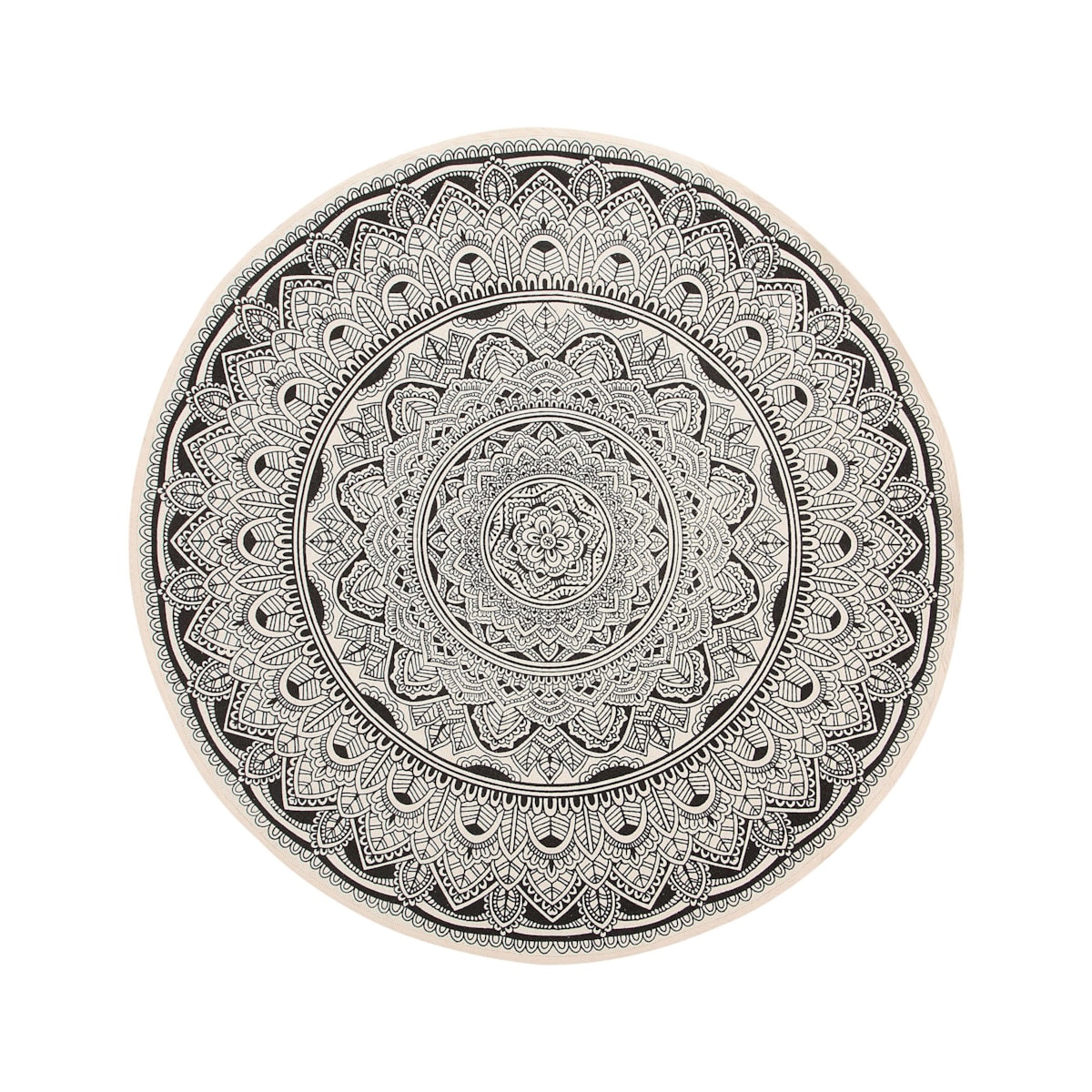 Dywan okrągły bawełniany orientalny nadruk ø 120 cm czarno-kremowy HIZAN