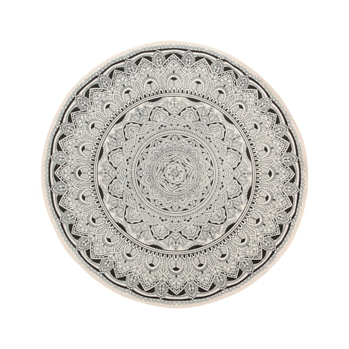 Dywan okrągły bawełniany orientalny nadruk ø 120 cm czarno-kremowy HIZAN