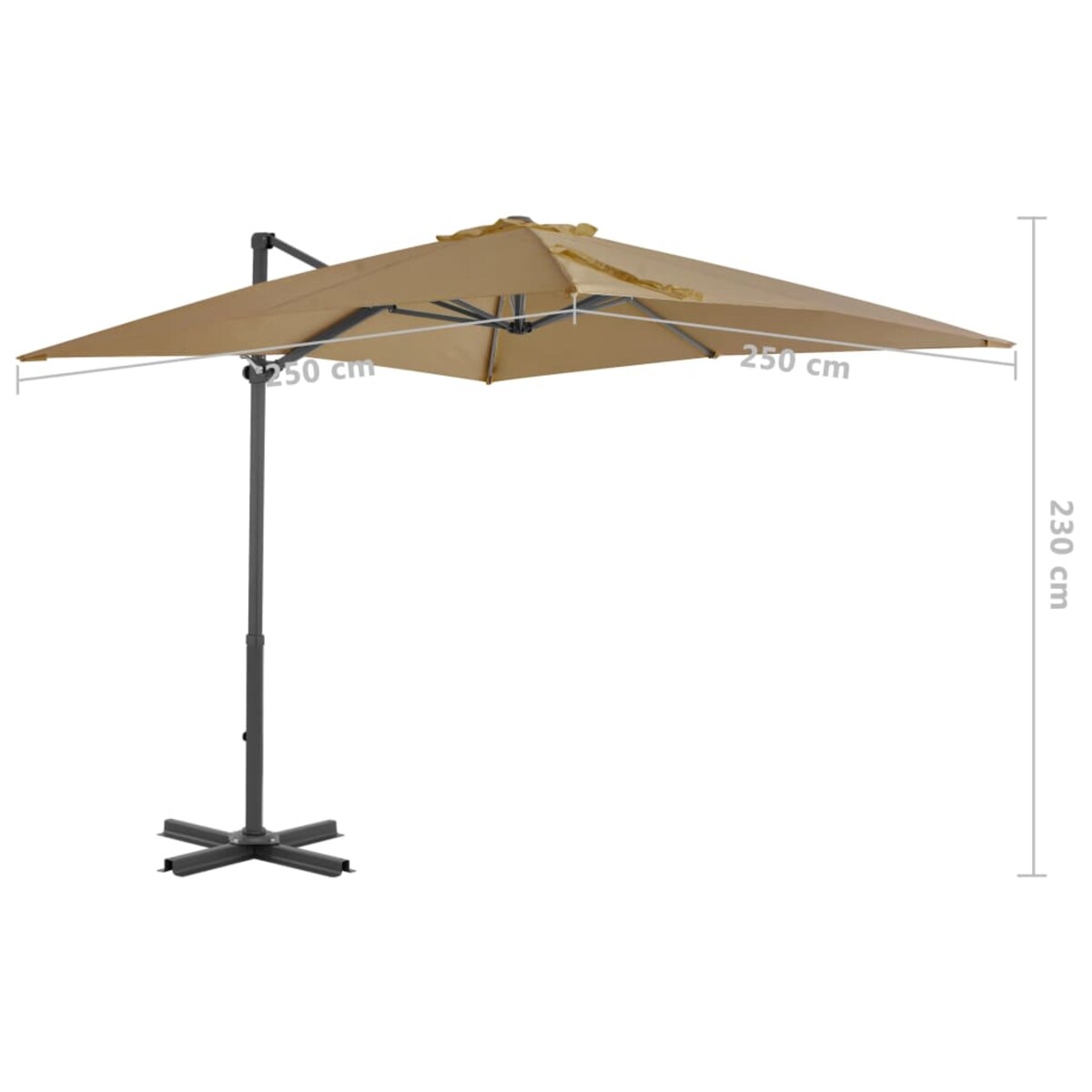 vidaXL Parasol wiszący z aluminiowym słupkiem, 250x250 cm, taupe