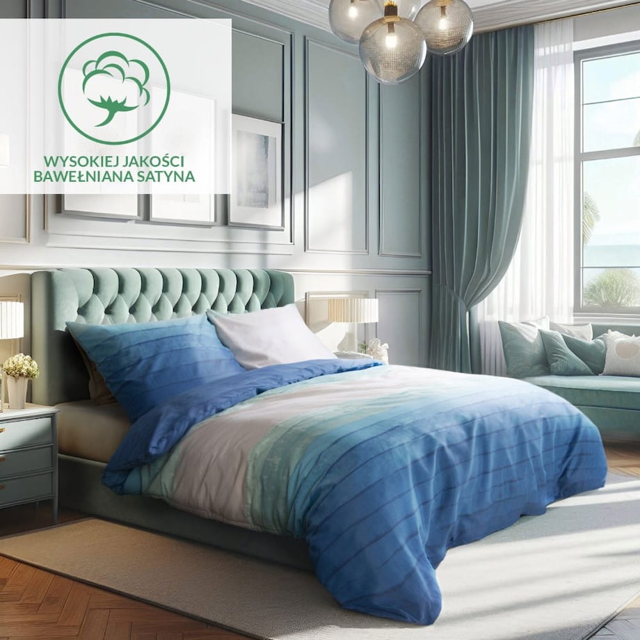 Pościel satyna bawełniana 200x220 Exclusive Karibic niebiesko-białe pasy