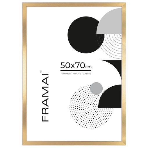 Ramka na zdjęcia 50x70 cm złota rama MDF z plexi do powieszenia pion poziom klasyczna prostokątna ramka FRAMAI®