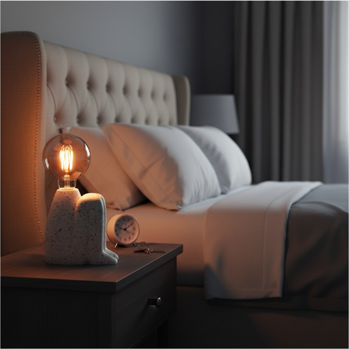 Lampka Nocna Led Stojąca Stołowa Cementowa Dekoracyjna Na Baterie Biała