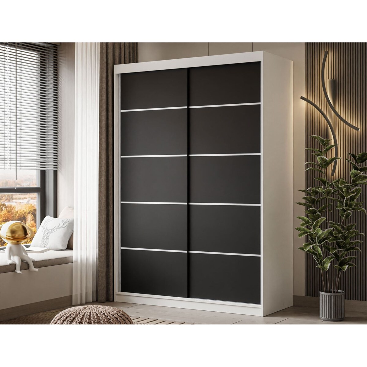 Szafa przesuwna CAMARO PLUS 150 cm, biała / czarny