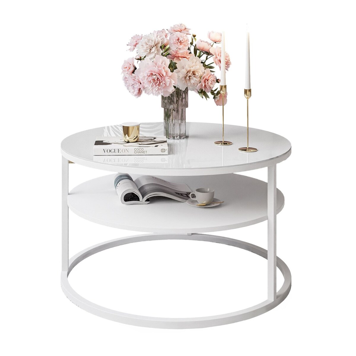 Stolik kawowy CIRI z półką białe szkło