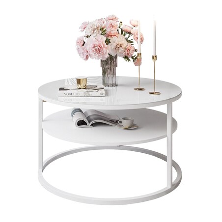 Stolik kawowy CIRI z półką białe szkło