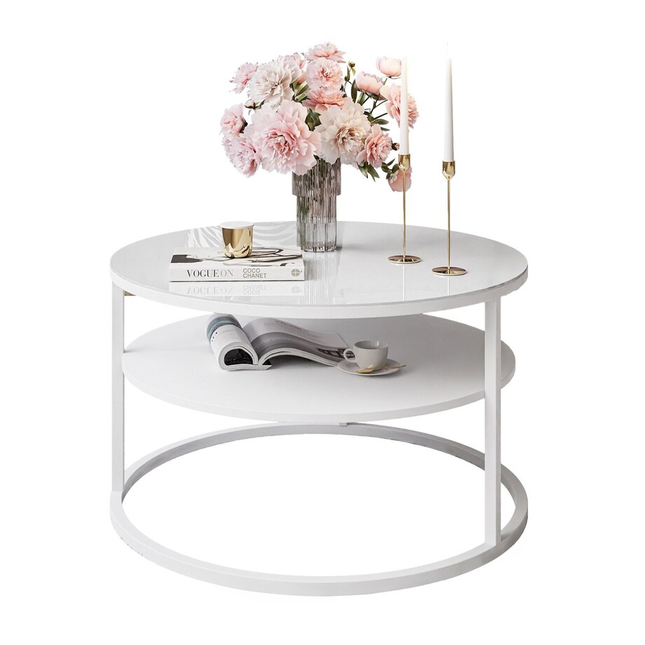 Stolik kawowy CIRI z półką białe szkło