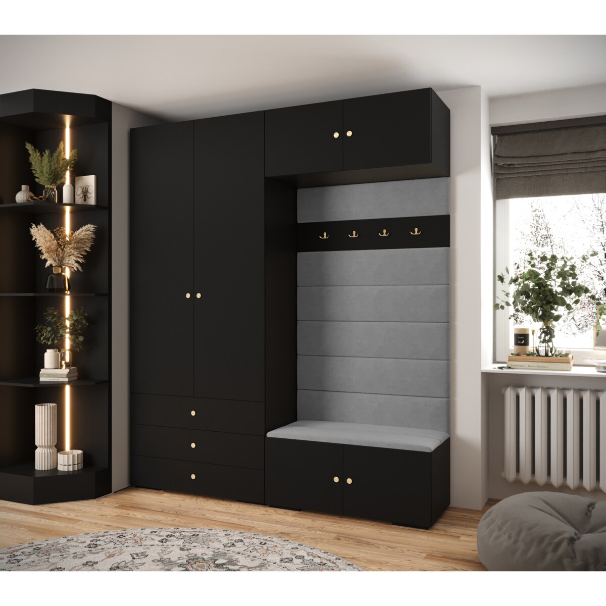 Garderoba do przedpokoju INOVA 2 Z12 czarny+złoty+manila16