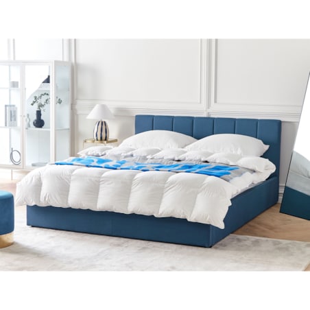 Łóżko z pojemnikiem tapicerowane 160 x 200 cm niebieskie DREUX