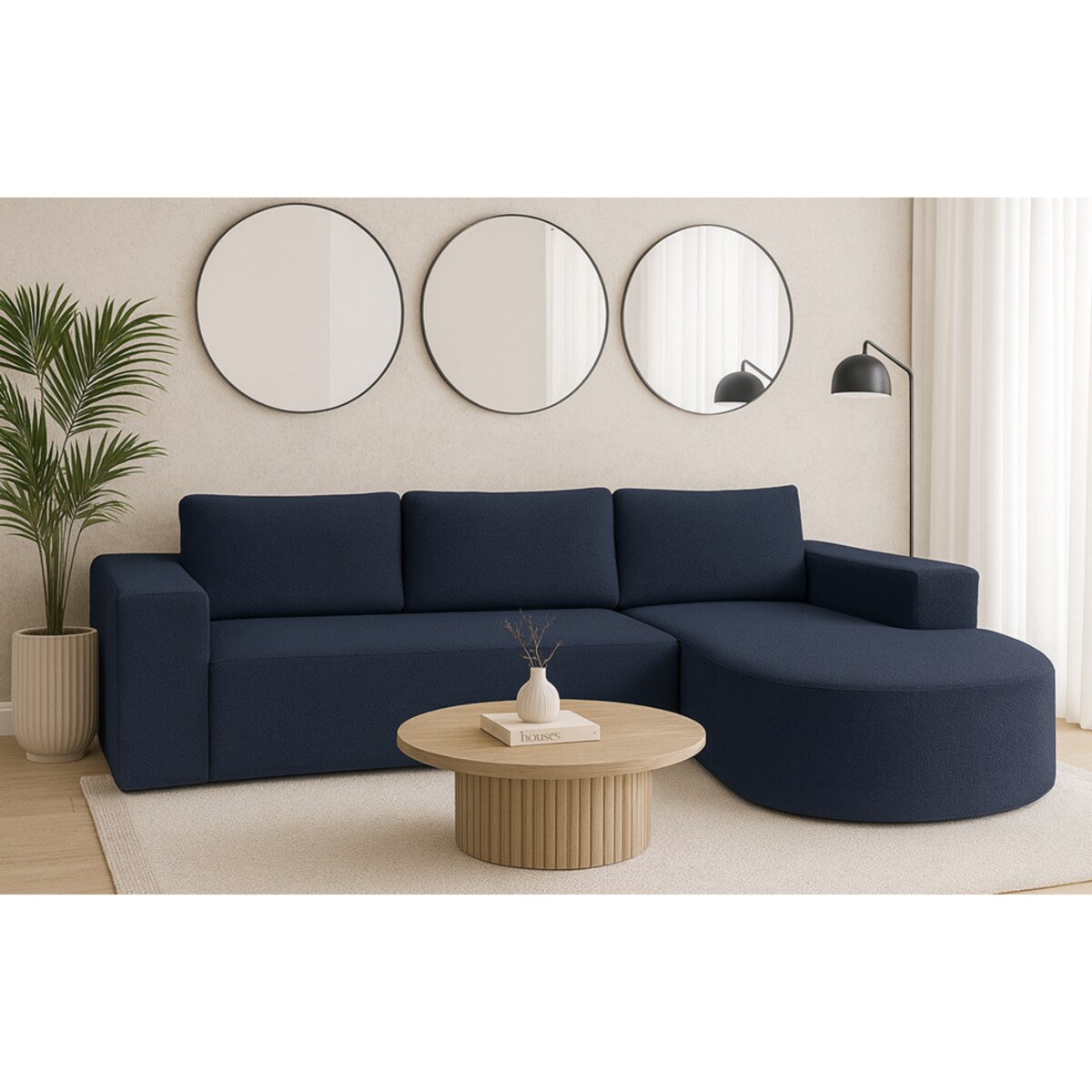 Narożnik Vello z funkcją spania do salonu,prawostronny- catch me granatowy