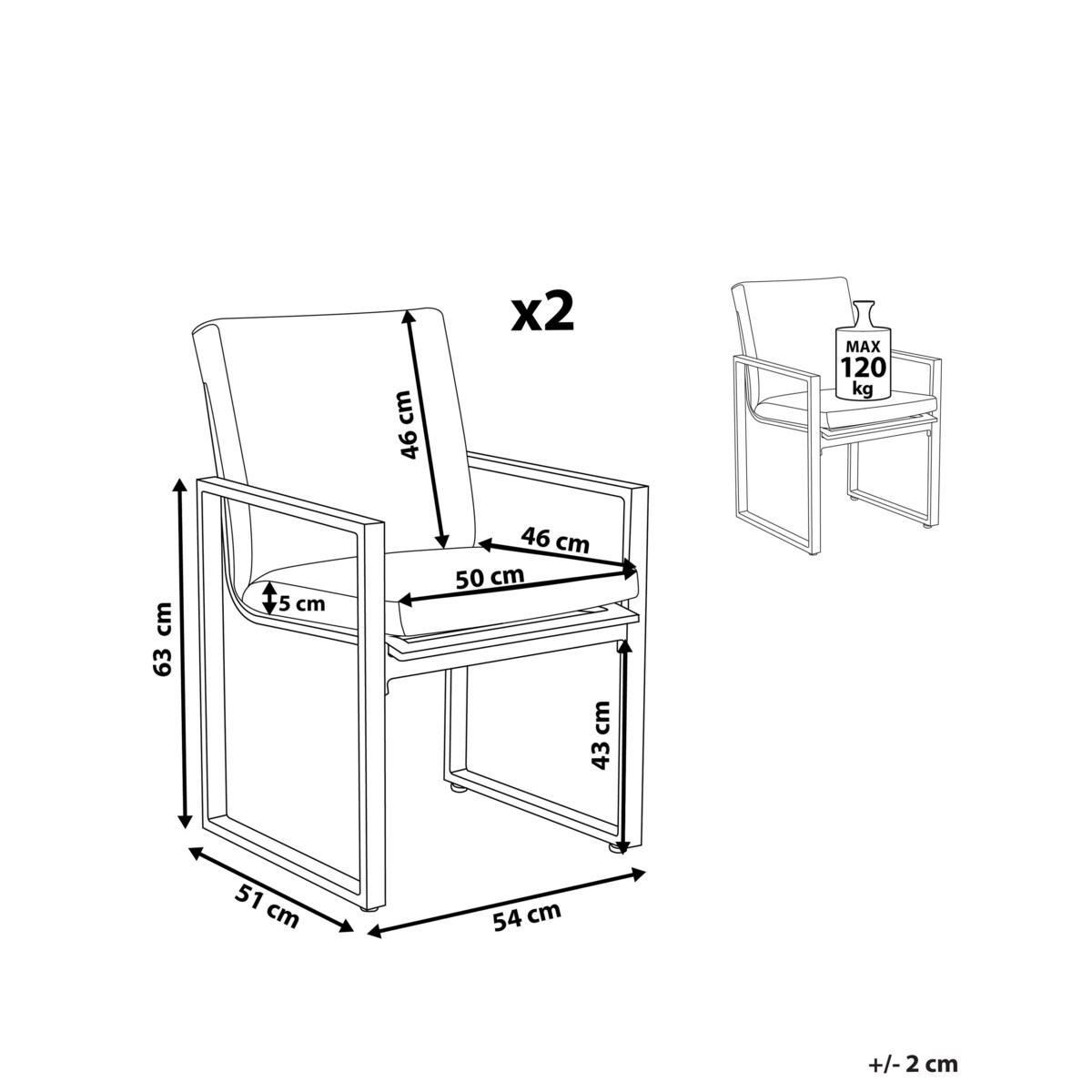 Zestaw 2 krzeseł ogrodowych szary PANCOLE