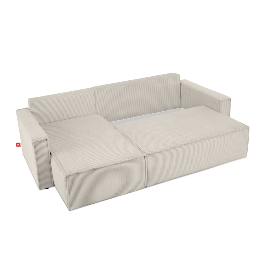 KONSIMO NAPI Duży rozkładany narożnik wykonany ze sztruksu w kolorze kremowym, prawy/lewy