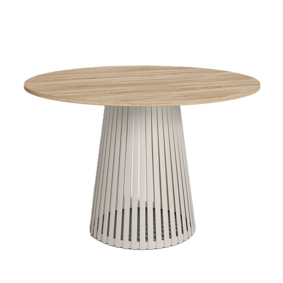 Stół VIV okrągły z lamelami, blat 90 cm dąb sonoma- podstawa kaszmir