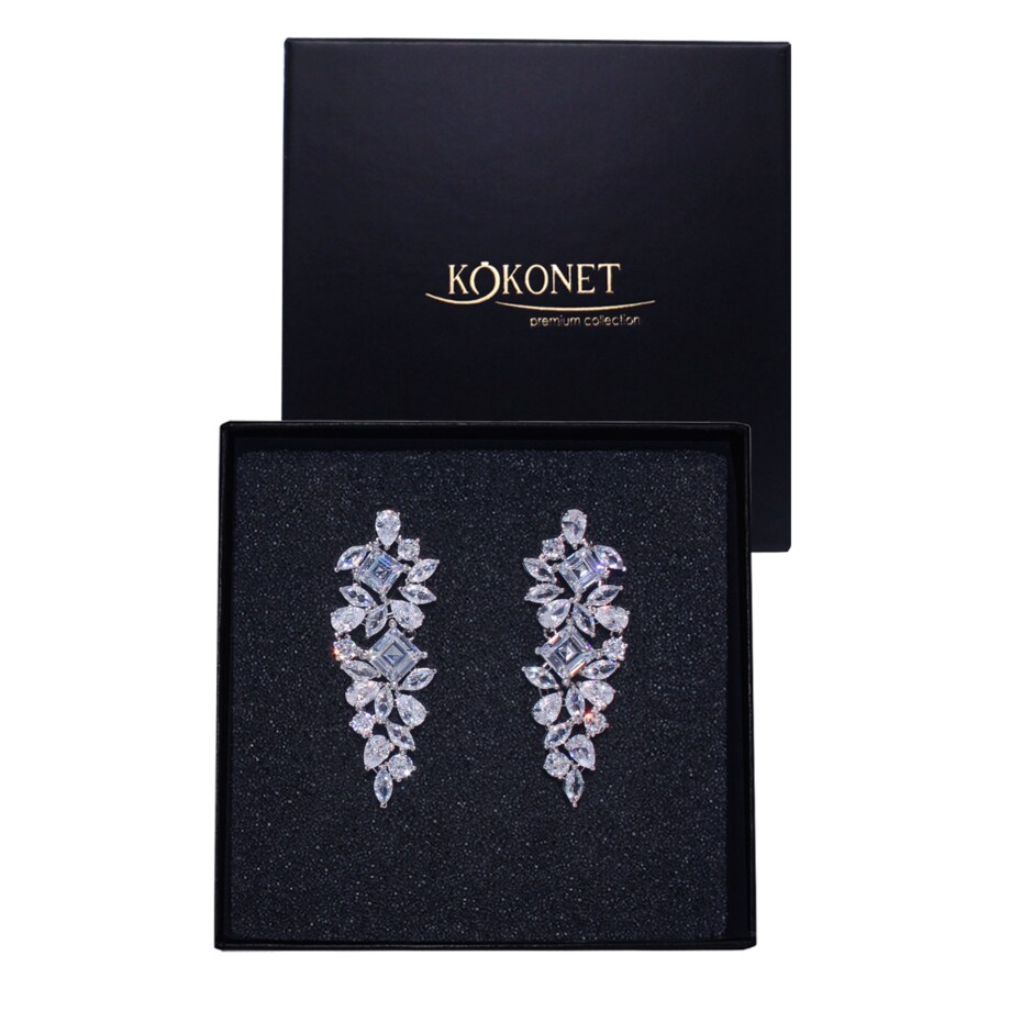 OZDOBNE kolczyki z cyrkoniami srebrne efektowne swarovski w pudełku ślub