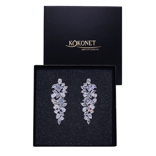 OZDOBNE kolczyki z cyrkoniami srebrne efektowne swarovski w pudełku ślub