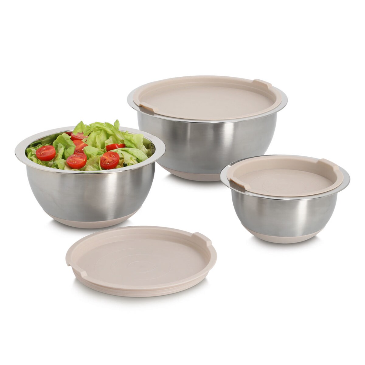 Miski z pokrywkami 3 szt. stal beżowe ZELLER