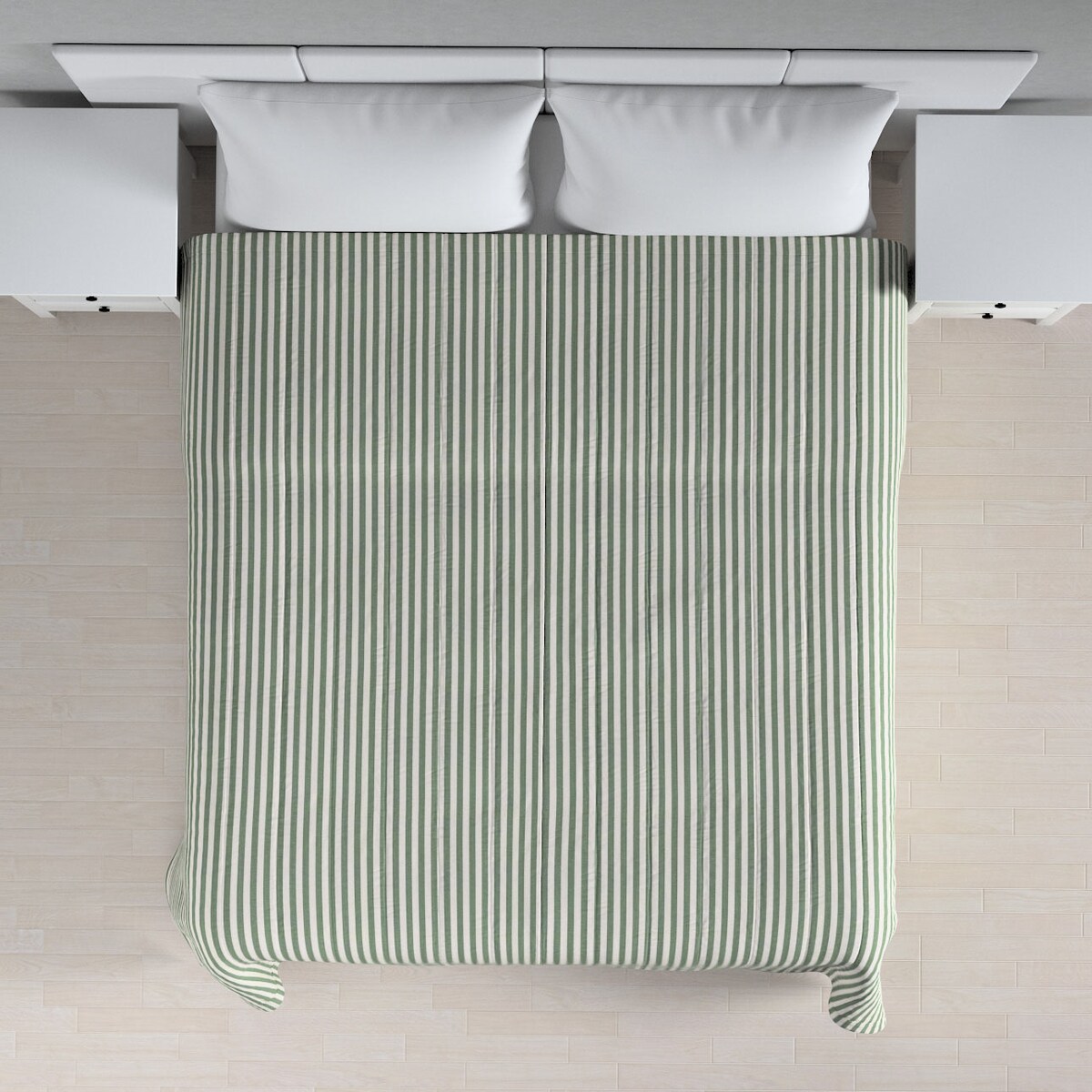 Narzuta pikowana w pasy 200x210 zielono-białe pasy (1,5cm)