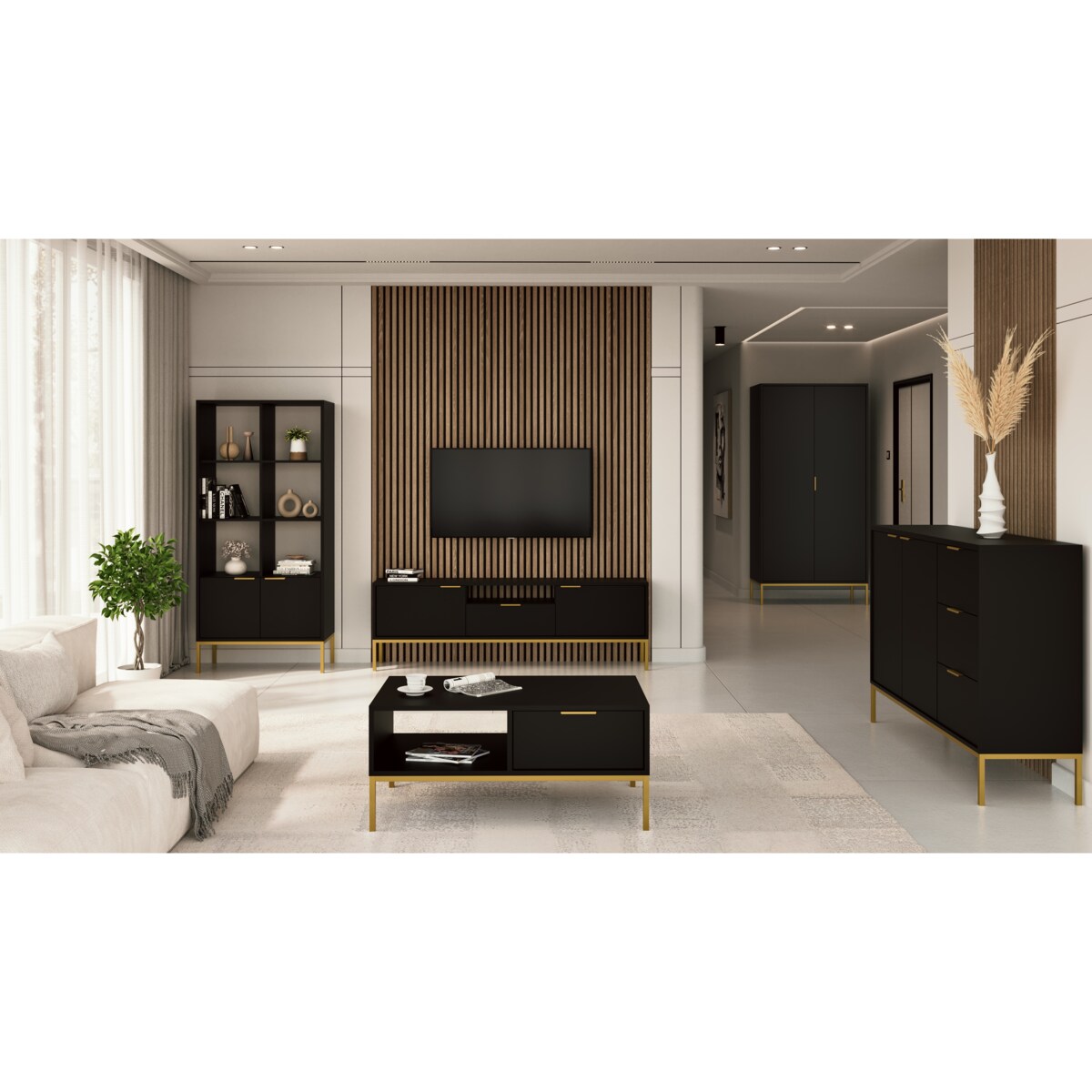 Szafka RTV Austin 135 czarna & złota