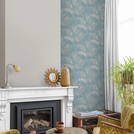 DUTCH WALLCOVERINGS Tapeta Palm Springs, niebiesko-szara
