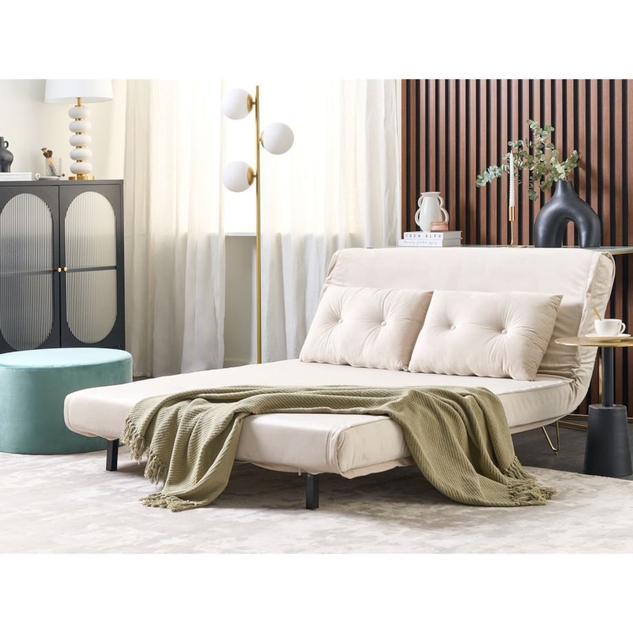Sofa rozkładana dla 2 osób VESTFOLD Welur Beżowy