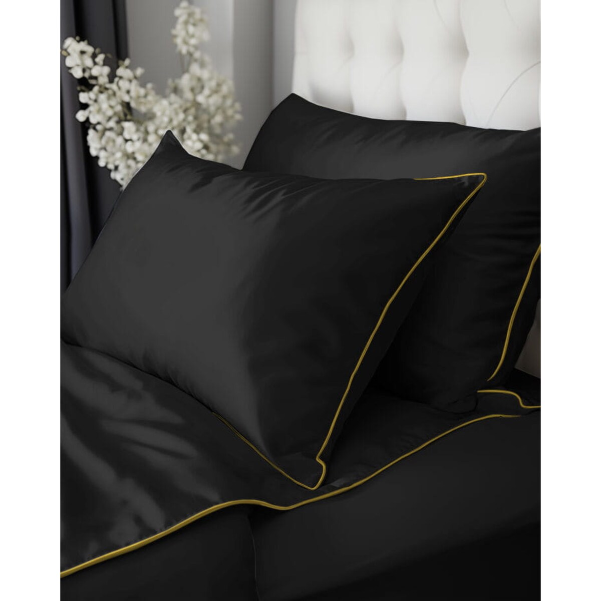 Pościel Pure z Makosatyny bawełnianej 160x200 Czarna Premium