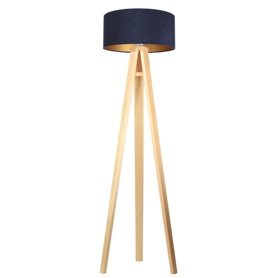 Lampa stojąca HOME 40 granatowa/złoty/sosna