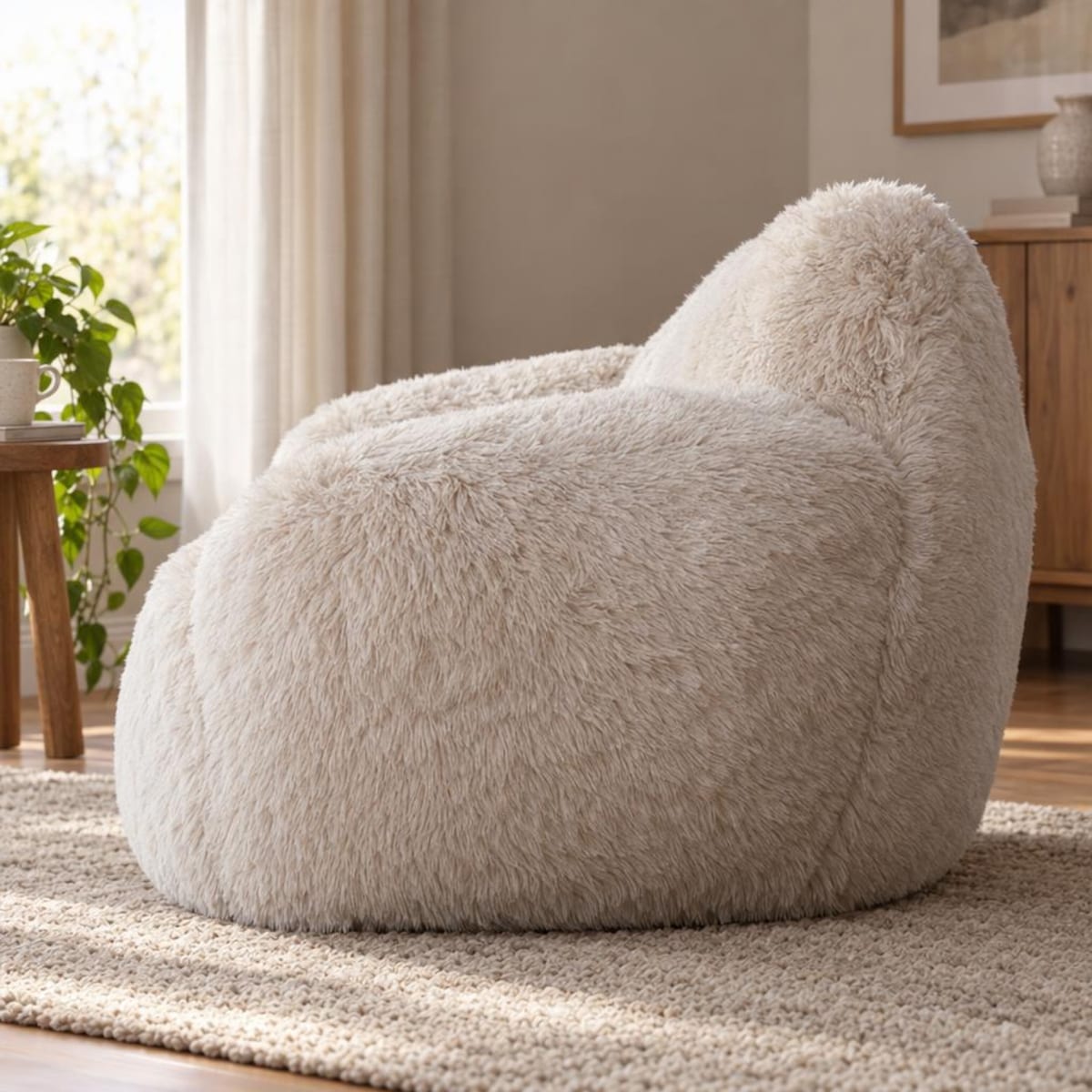 Fotel workowy tapicerowany tkaniną teddy, 104 x 68 x 96 cm, kolor beżowy