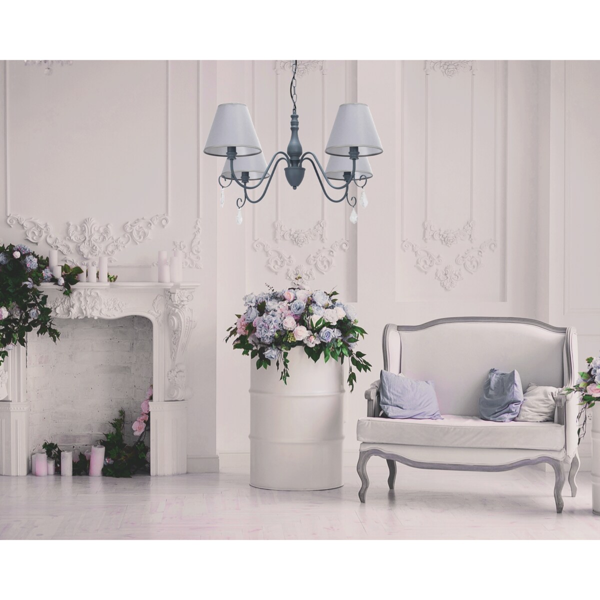 Lampa Sufitowa Wisząca Metal Kryształ Szara Grey