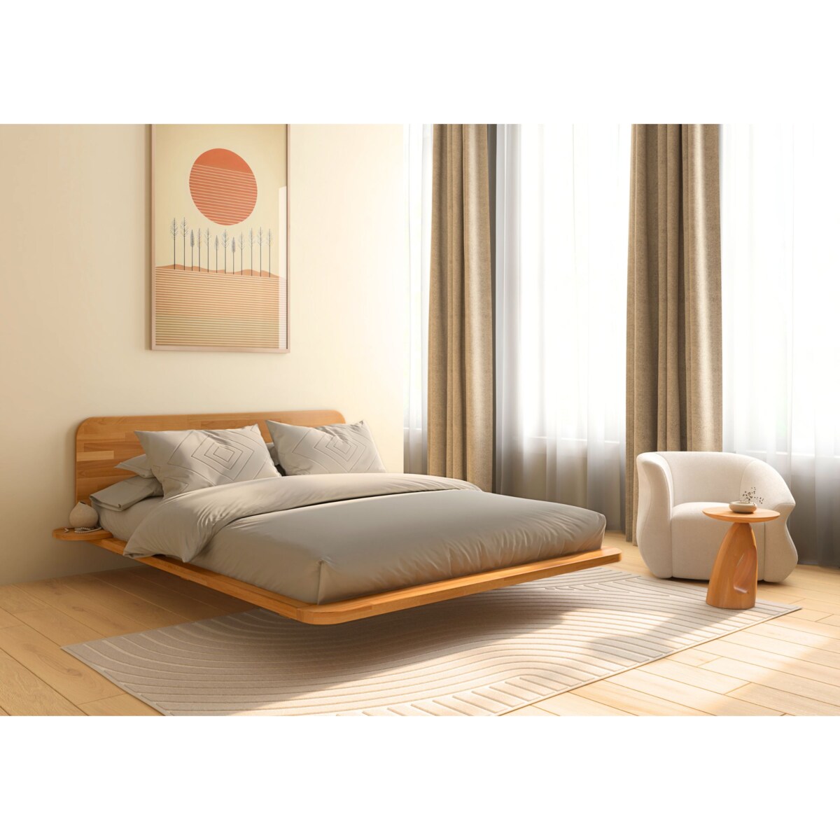 Łóżko lewitujące bukowe JAPANDIC / 160x200 ,kolor naturalny