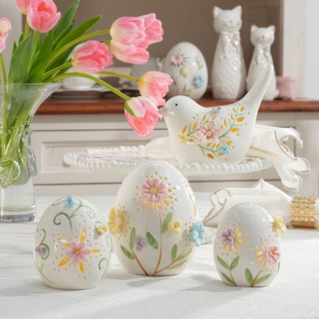 VILLA ITALIA Jajko porcelanowe ażurowe 10 cm Lampion LED LAURA