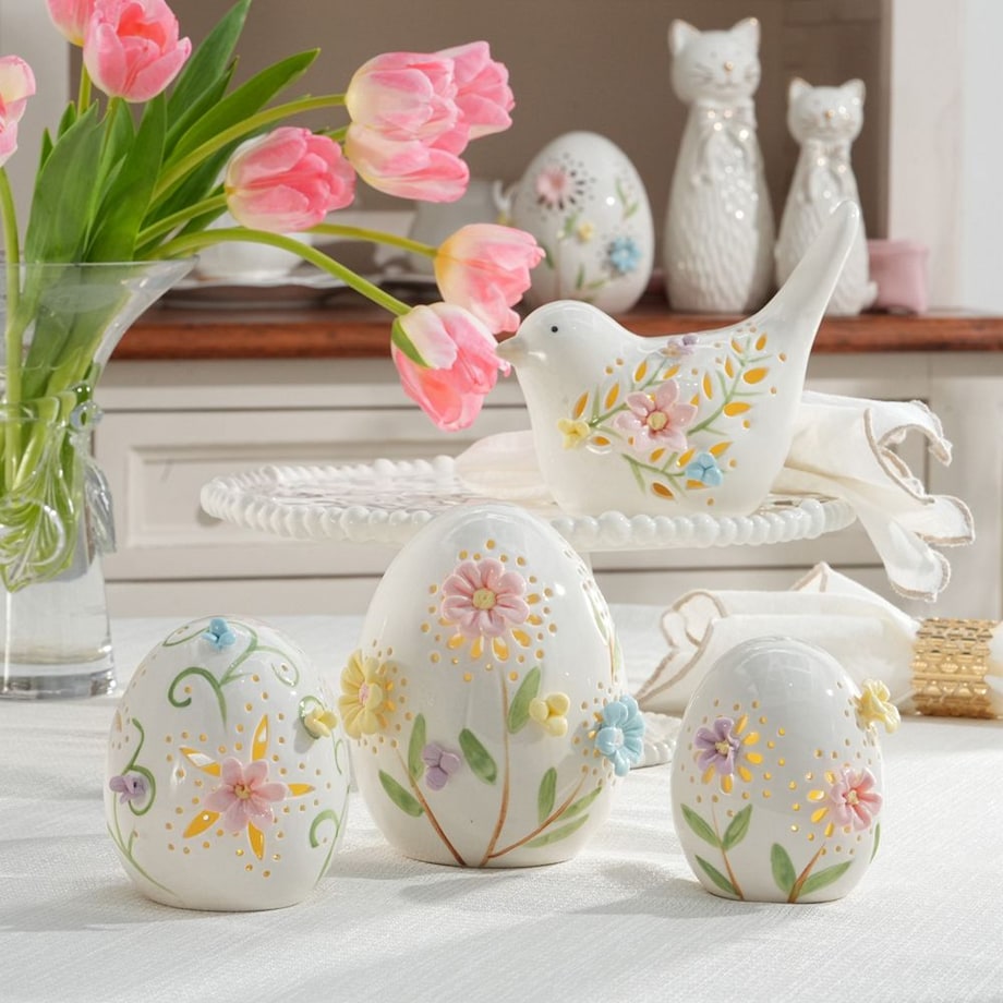 VILLA ITALIA Jajko porcelanowe ażurowe 10 cm Lampion LED LAURA