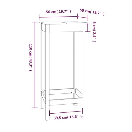 vidaXL Stolik barowy, 50x50x110 cm, lite drewno sosnowe