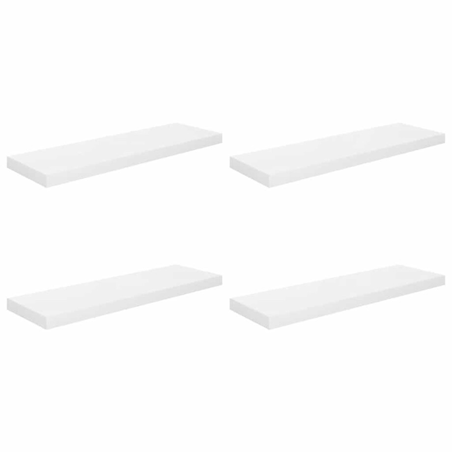 vidaXL Półki ścienne, 4 szt, wysoki połysk, białe, 80x23,5x3,8 cm, MDF