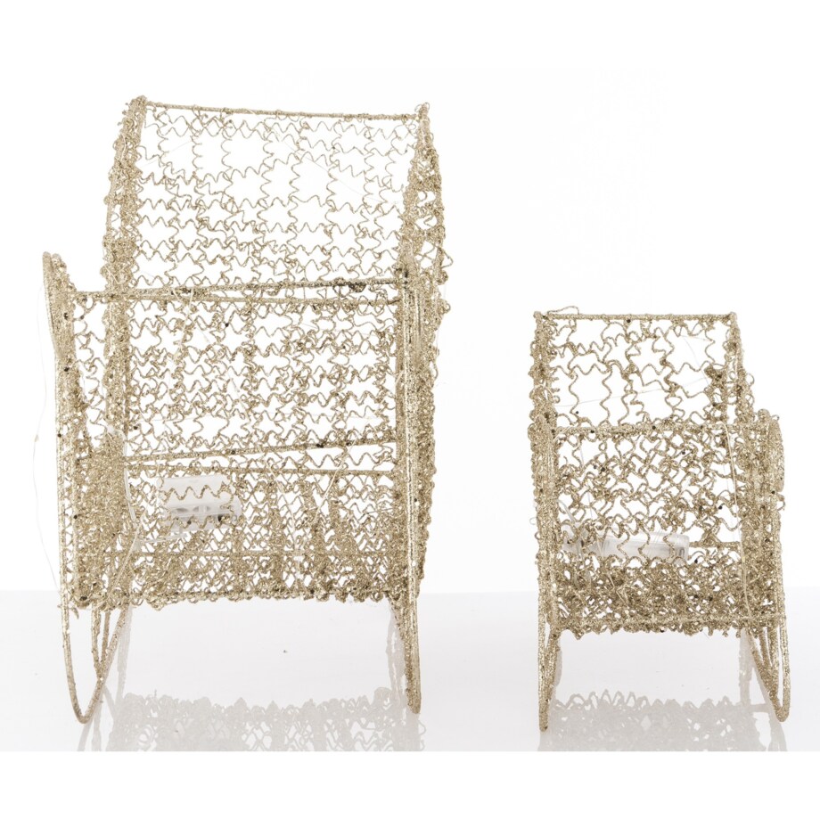 Sanie świąteczne 2 szt. LED 36x46x21 i 21x35x14 cm SORI złote
