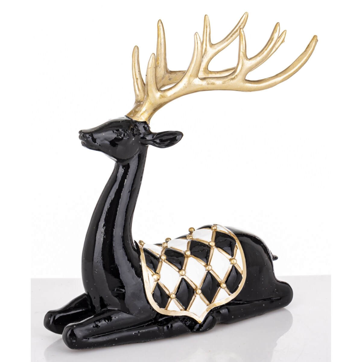 Figurka - leżący jeleń ciemnobrązowy 22x20x8 cm BALLERA z derką w szachownicę