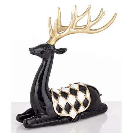 Figurka - leżący jeleń ciemnobrązowy 22x20x8 cm BALLERA z derką w szachownicę