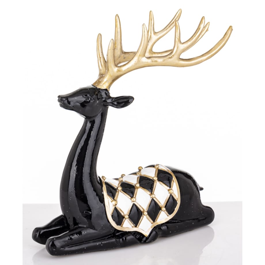 Figurka - leżący jeleń ciemnobrązowy 22x20x8 cm BALLERA z derką w szachownicę