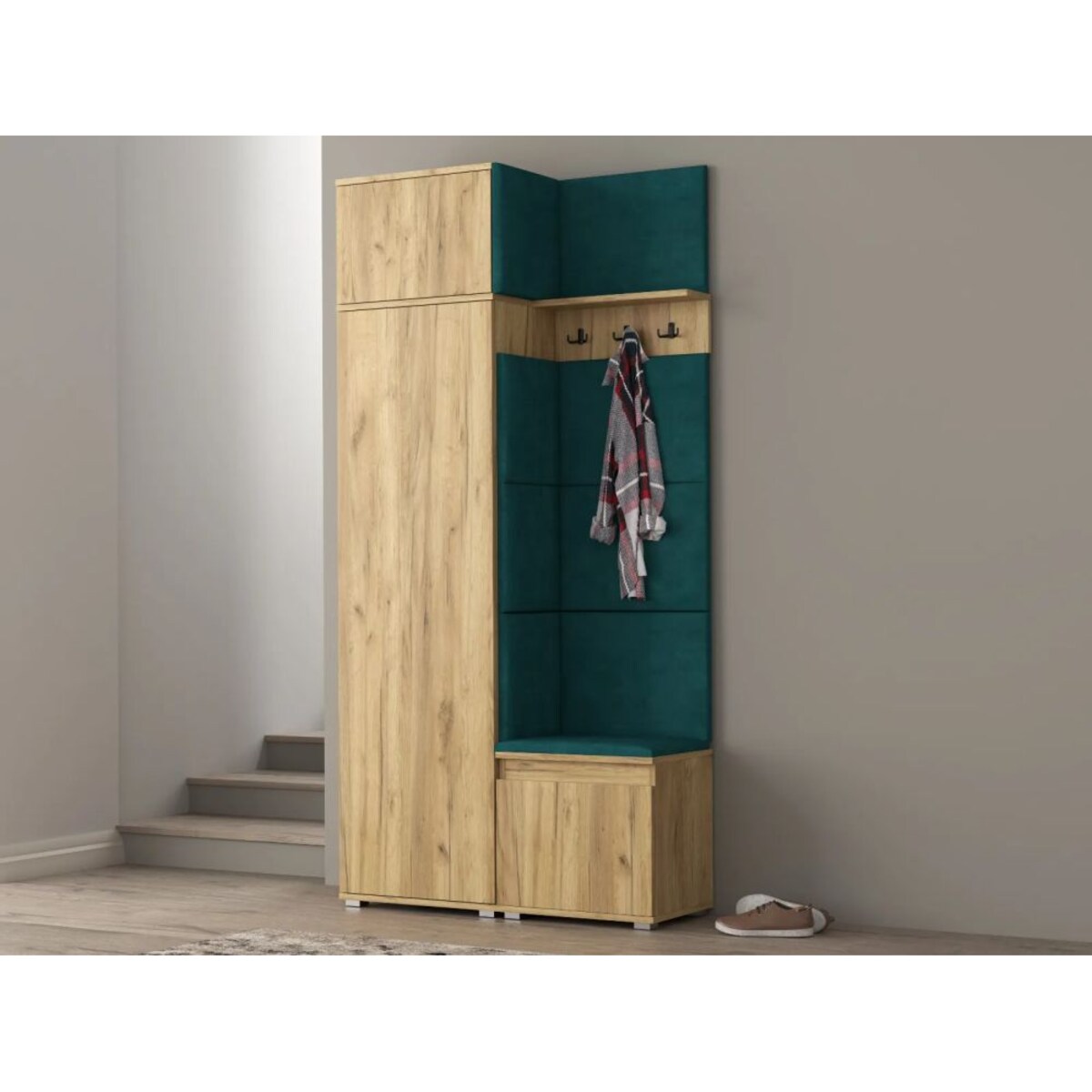 Garderoba z siedziskiem do przedpokoju SINGAPUR 104 dąb craft/zielony