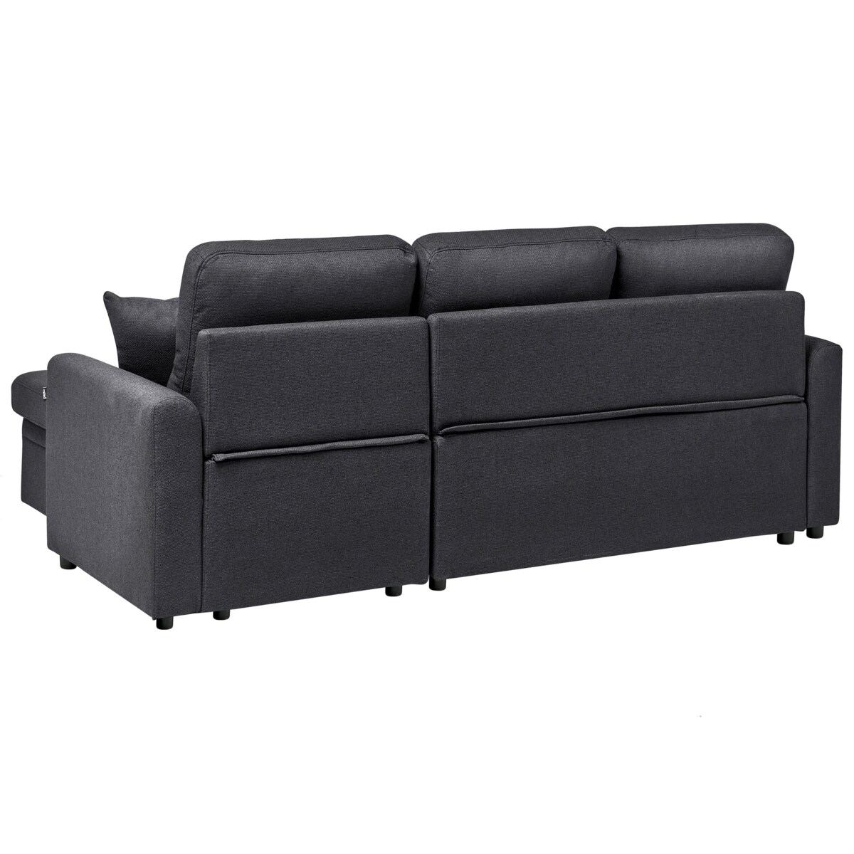 Narożnik rozkładany NASSJO Len syntetyczny Czarny dla 3 osób Lewostronny