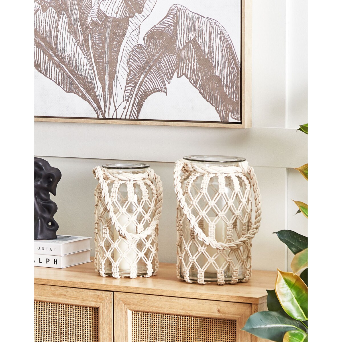 Lampion szklany makrama 28 cm biały JALEBI