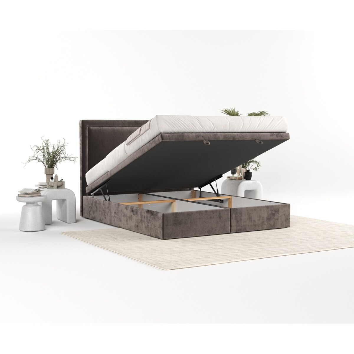 Łóżko tapicerowane SALMA 160x200 z pojemnikiem, Brązowy, tkanina Lotta 39