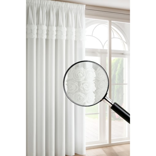 firana "rosalia" aplikacja 3d róże 140x250 taśma | biały